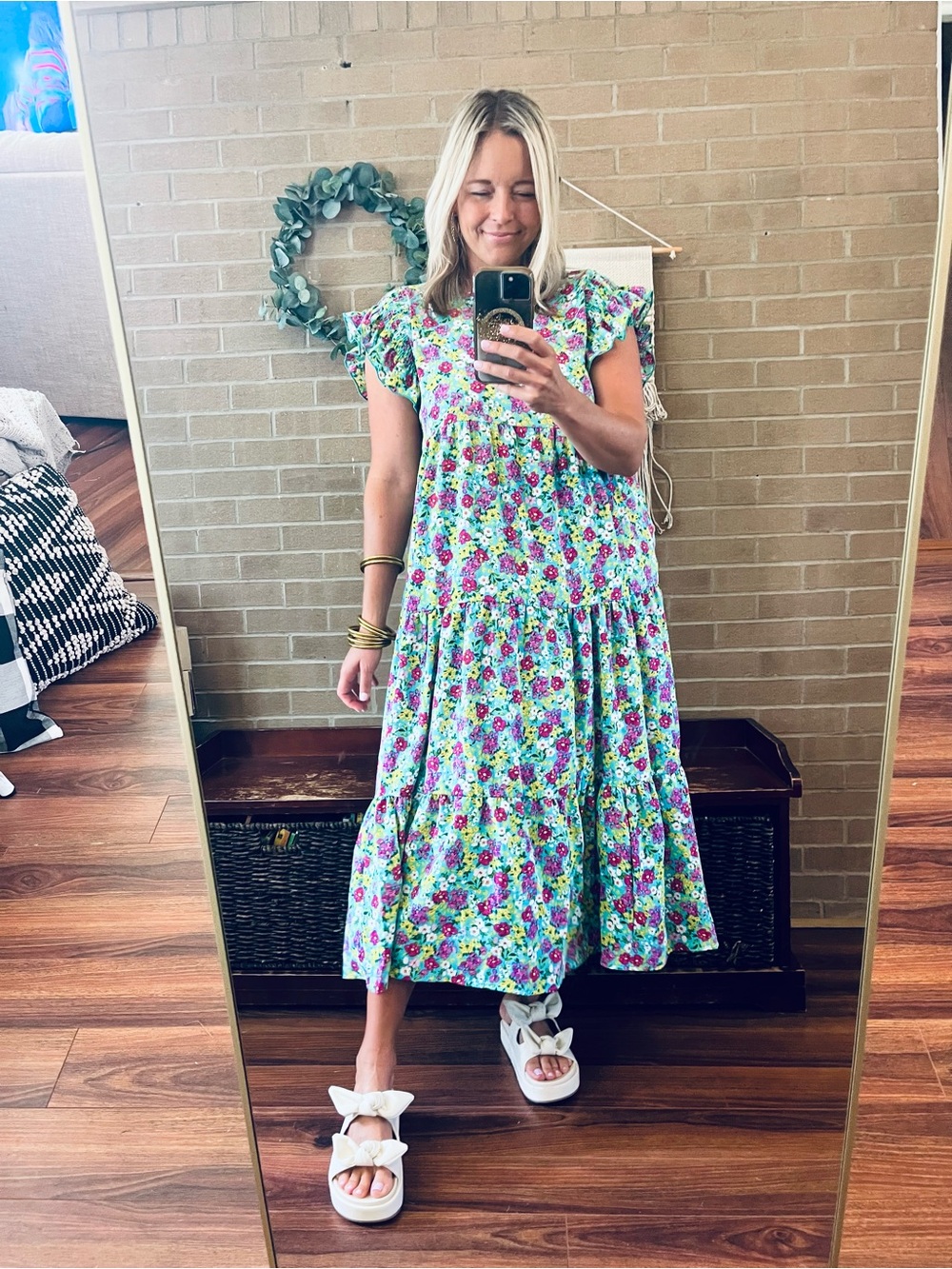 Floral Ruffle Sleeve Dress - Multicolor